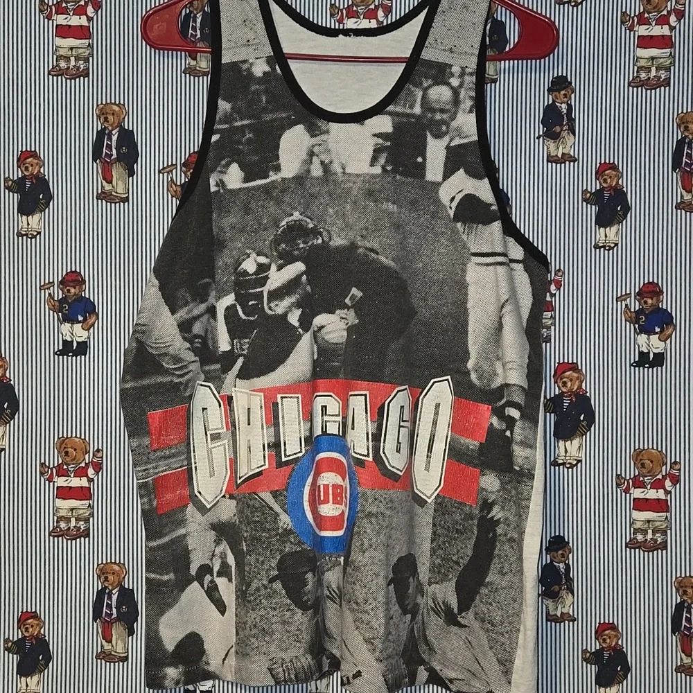 Vintage 1991 Chicago Cubs All Over Print Tank Top Rare Black White